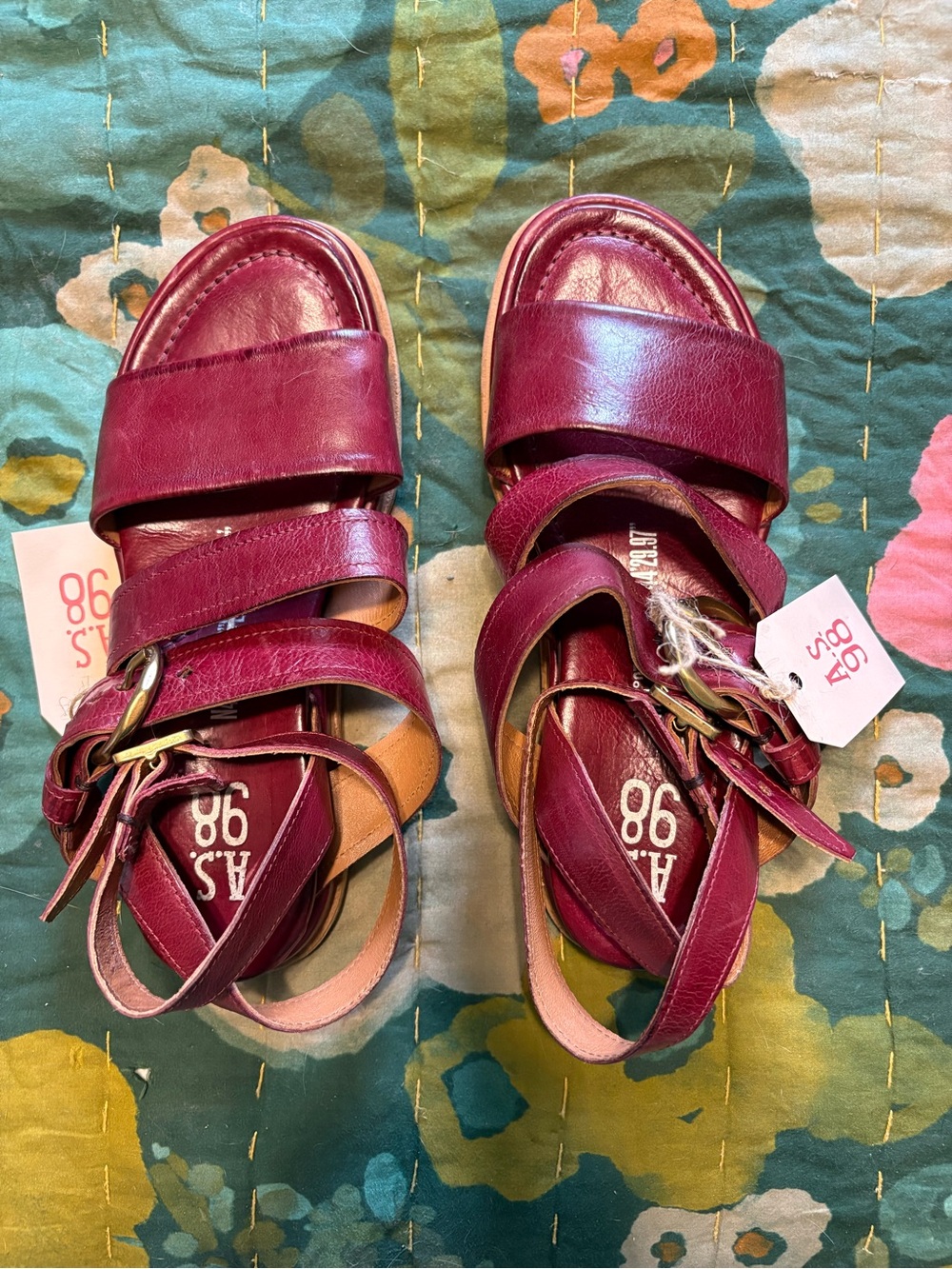 A.S.98 Burgundy Leather Strappy Sandals